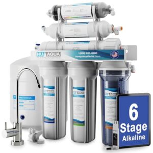 nu aqua 6-stage alkaline under sink reverse osmosis water filter system - 100 gpd ro filtration & remineralization - faucet & tank - ppm meter - 100gpd undersink - home kitchen drinking water purifier