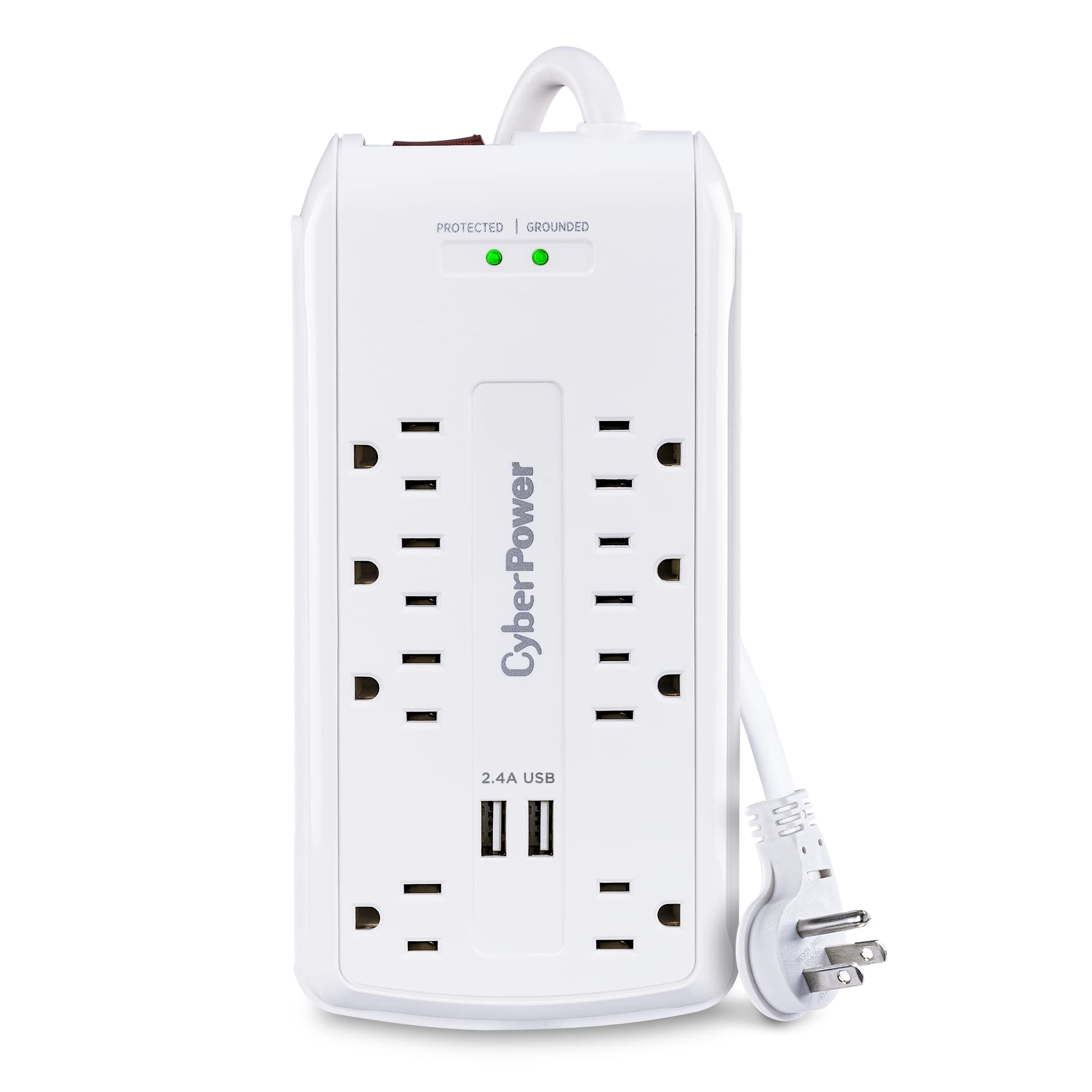 CyberPower CSP806U Professional Surge Protector, 3000J/125V, 15A, 8 Outlets, 2 USB Charging Ports, 6 Foot Cord, White