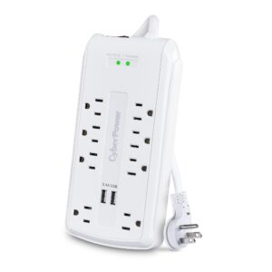CyberPower CSP806U Professional Surge Protector, 3000J/125V, 15A, 8 Outlets, 2 USB Charging Ports, 6 Foot Cord, White