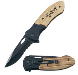 forevergiftsusa free engraving - quality half serrated wood handle pocket knife