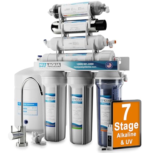 NU Aqua 7-Stage UV & Alkaline Under Sink Reverse Osmosis Water Filter System - 100 GPD RO Filtration & Remineralization - Faucet & Tank - PPM Meter - 100GPD Undersink - Home Kitchen Drinking Purifier