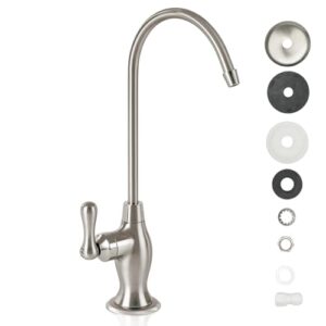puroflo brushed nickel reverse osmosis faucet, nsf certified lead-free drinking water faucet for under sink water filtration system, non-air gap brushed ro faucet, filtered water faucet flr-575bn