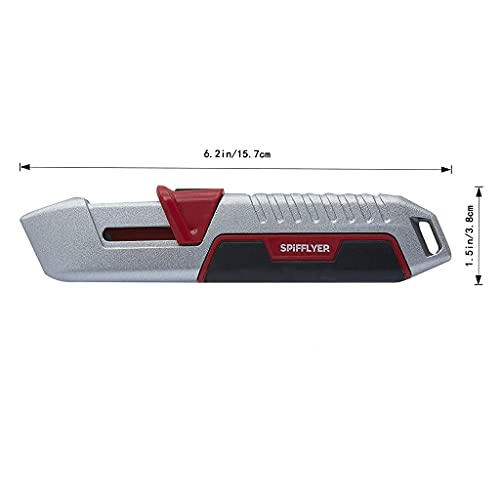 Spifflyer Self Retracting Utility Knife Box Cutter Retractable with 10pc SK5 Blades, Full Metal Shell, Light