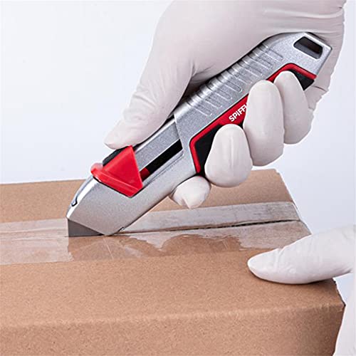 Spifflyer Self Retracting Utility Knife Box Cutter Retractable with 10pc SK5 Blades, Full Metal Shell, Light