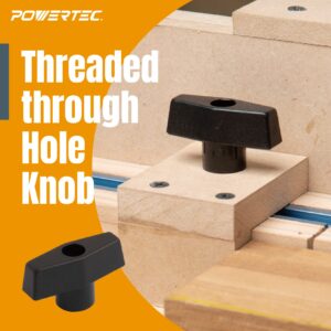 POWERTEC 71121 T Track Knob Kit w/ Threaded Knobs and 5/16”-18 T Slot Bolts, 16-Piece Set, T Track Accessories for Woodworking Jigs and Fixtures