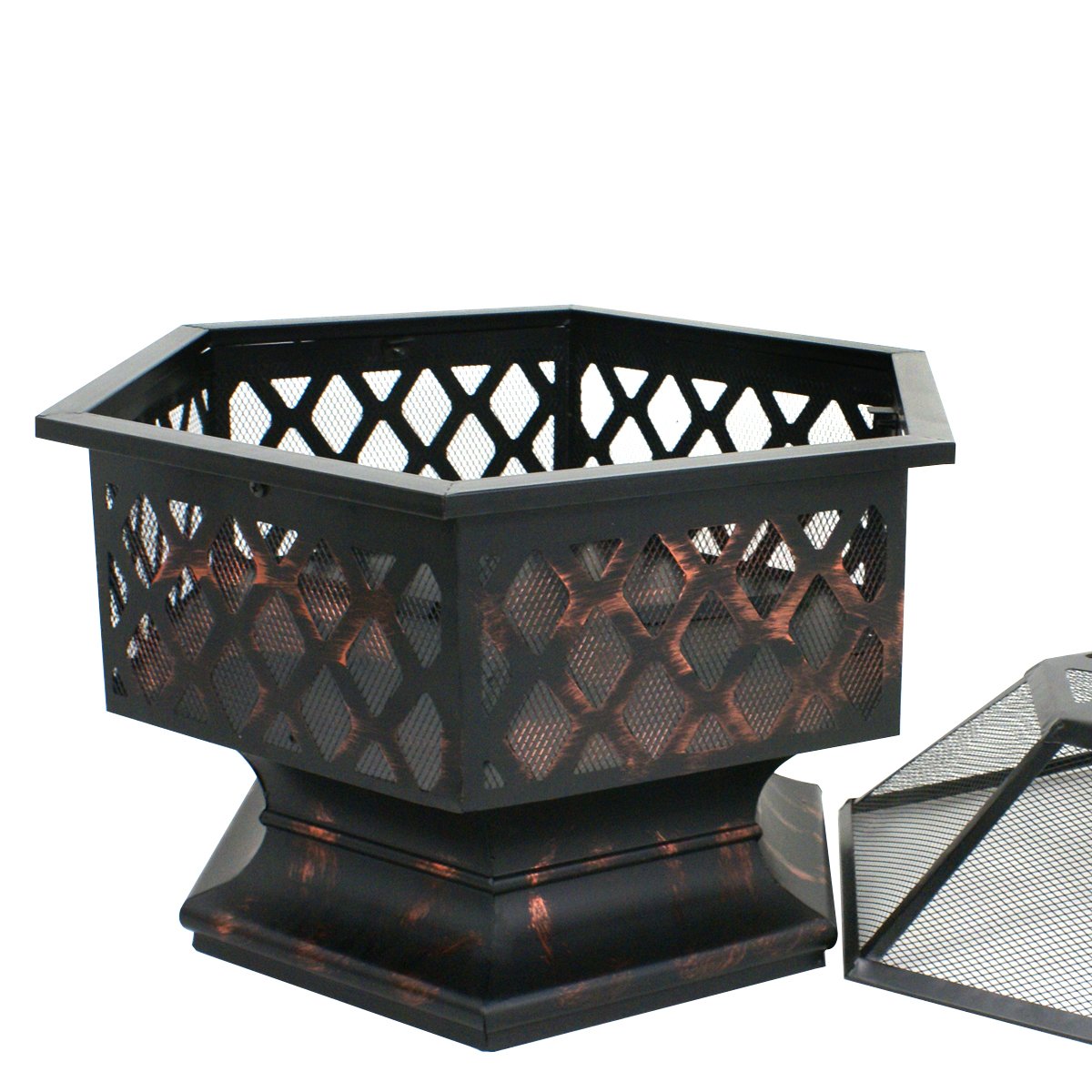 LEMY Hex Shaped Fire Pit Wood Burning Fireplace Firepit Bowl with Spark Screen Cover Patio Backyard Heater Steel 24"