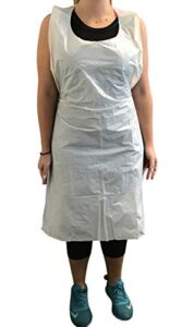 kingseal bib style disposable poly aprons, 28 by 46 inches, box of 100 aprons, white