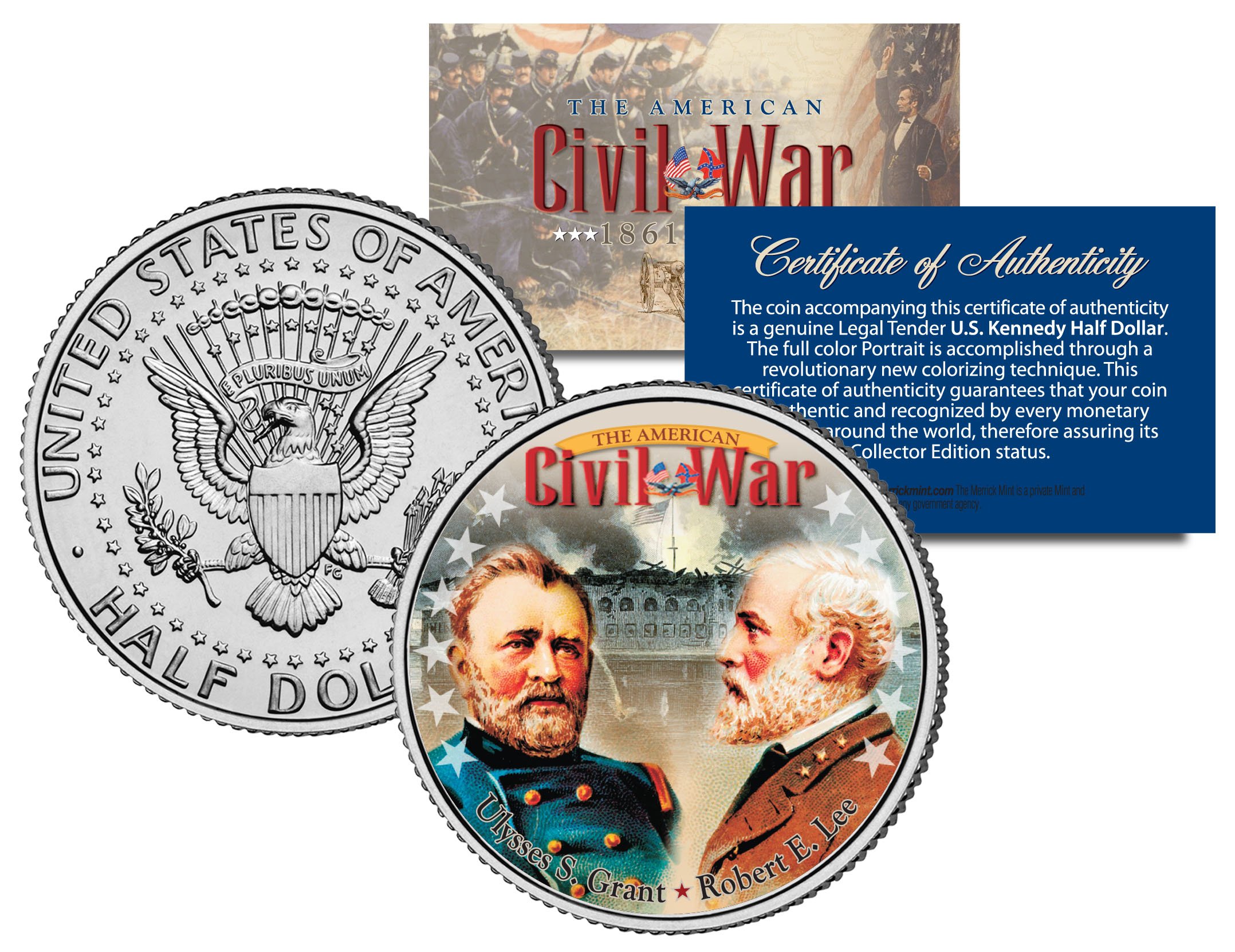 Civil WAR Generals Robert E. LEE & Ulysses S. Grant JFK Half Dollar US Coin