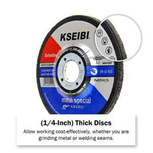 KSEIBI 651006 Grinding Wheels 10-Pack, Aluminum Oxide Discs for Metal & Stainless Steel, 4-1/2" x 1/4" x 7/8", Aggressive Grinding for Angle Grinders, Depressed Center Design
