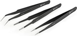 ifixit precision tweezers set - extra fine, angled, blunt tips for electronics, hobby, industrial, professional, craft