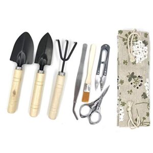 bonsai tool kit, bonsai tree kit succulent gardening tools set of 8 pcs includes pruning shears, mini rake, fold scissors and more