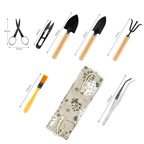 Bonsai Tool Kit, Bonsai Tree Kit Succulent Gardening Tools Set of 8 pcs Includes Pruning Shears, Mini Rake, Fold Scissors and More