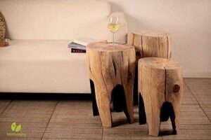 tree stump coffee tables (set of 3), small wooden tea tables, log furniture, rustic side tables, log stools, wooden side tables