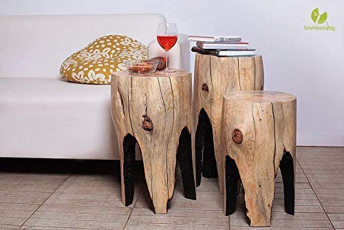 Tree Stump Coffee Tables (Set of 3), Small Wooden Tea Tables, Log Furniture, Rustic Side Tables, Log Stools, Wooden Side Tables