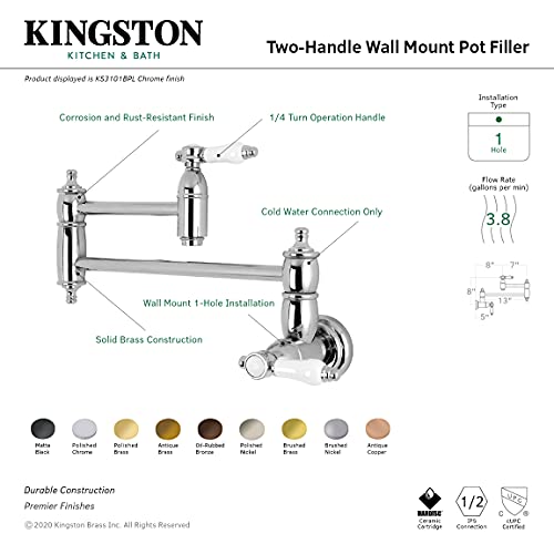 Kingston Brass KS3101BPL Bel-Air Pot Filler, 13" Length, Polished Chrome