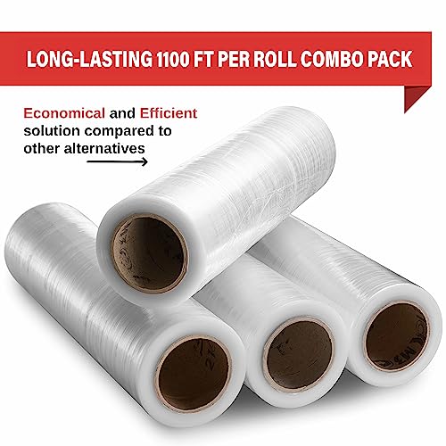 Stretch Wrap Industrial Strength 4 Pack 18" 1100 SqFt 80 Gauge Extra Thick (20 Micron) Shrink Wrap Roll for Moving Supplies, Furniture, Pallets, Plastic Wrap for Packing, Heavy Duty Stretch Film