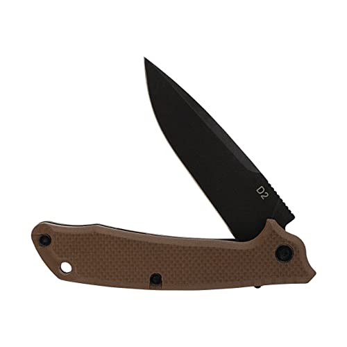 ABKT Desert Scavenger Elite Tactical Folding EDC Pocket Knife – 3.5 Inch Drop Point D2 Steel, Stone Washed Blade with Tan 4.5 Inch G10 Handle