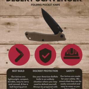 ABKT Desert Scavenger Elite Tactical Folding EDC Pocket Knife – 3.5 Inch Drop Point D2 Steel, Stone Washed Blade with Tan 4.5 Inch G10 Handle