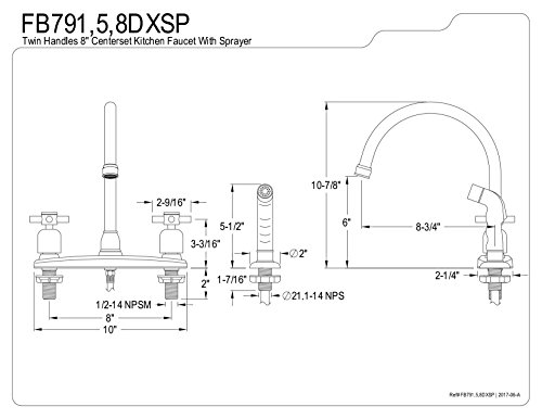 Kingston Brass FB798DXSP Concord Center Set Kitchen Faucet, 8-3/4" in Spout Reach, Brushed Nickel