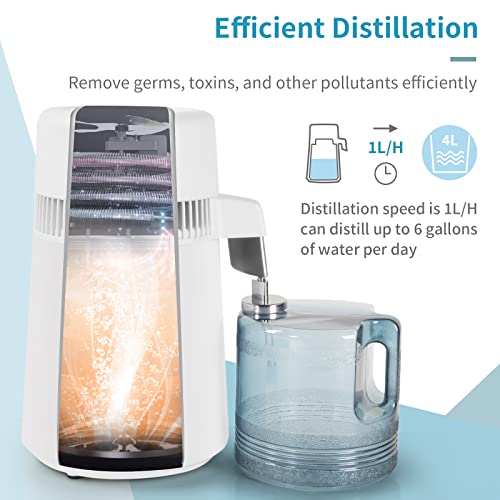 ROVSUN 1.1 Gallon/4L Water Distiller Countertop Distilled Water Machine w/BPA-Free Container & Stainless Steel Interior for Home Use, 750W Distilled Water Maker Purifier, Distilling Pure Water Maker