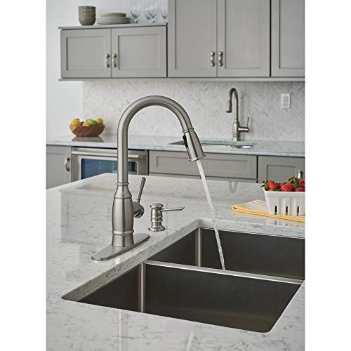 MOEN Noell Single-Handle Pull-Down Sprayer Kitchen Faucet with Reflex and Soap Dispenser in Spot Resist Stainless