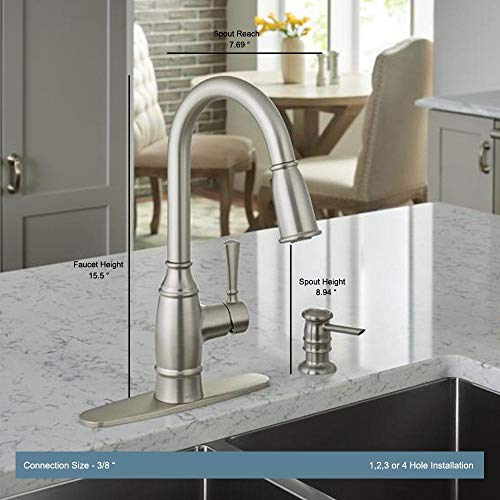 MOEN Noell Single-Handle Pull-Down Sprayer Kitchen Faucet with Reflex and Soap Dispenser in Spot Resist Stainless