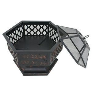 ZENY 24" Outdoor Fire Pit Wood Burning Firepits Steel Firepit Bowl Hex Shaped Home Outside Backyard Fireplace Bonfire Campfire w/Fire Pit Screen