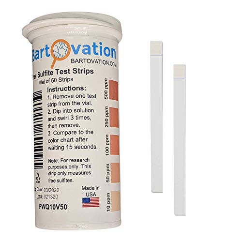 Free Sulfite Test Strips, 10-500 ppm [Vial of 50 Plastic Strips]