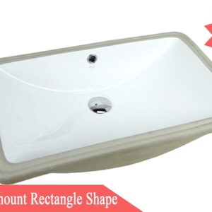 KINGSMAN Durable 21.5 Inch Rectangle Undermount Drop In Vitreous Ceramic Lavatory Vanity Bathroom Restroom Sink Pure White (21.5 Inch)