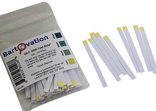 Restaurant Quaternary Ammonium (QAC, Multi Quat) Sanitizer Test Strips, 0-400 ppm [Bag of 100 Plastic Strips]