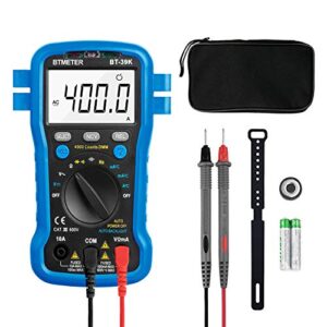 btmeter bt-39k multimeter with case, 4000 count volt ohm amp meter autoranging dmm for ac/dc current, voltage, resistance frequency tester, with ncv, audible continuity, diode, auto backlight meter