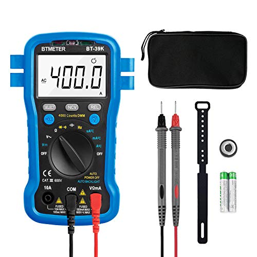 BTMETER BT-39K Multimeter with Case, 4000 Count Volt Ohm Amp Meter Autoranging DMM for AC/DC Current, Voltage, Resistance Frequency Tester, with NCV, Audible Continuity, Diode, Auto Backlight Meter