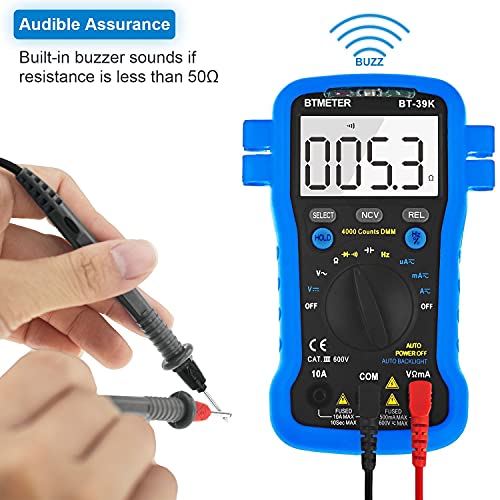 BTMETER BT-39K Multimeter with Case, 4000 Count Volt Ohm Amp Meter Autoranging DMM for AC/DC Current, Voltage, Resistance Frequency Tester, with NCV, Audible Continuity, Diode, Auto Backlight Meter