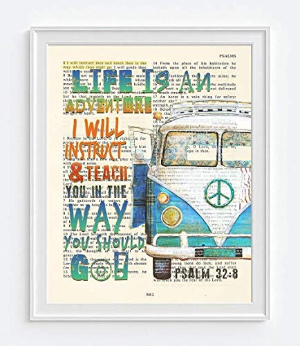 Psalm 32:8, Luke 24:2, Christian Art Prints, Set of 2, Unframed, Classic Antique Car Van Bible Verse Scripture Wall Decor Poster, 8x10 Inches