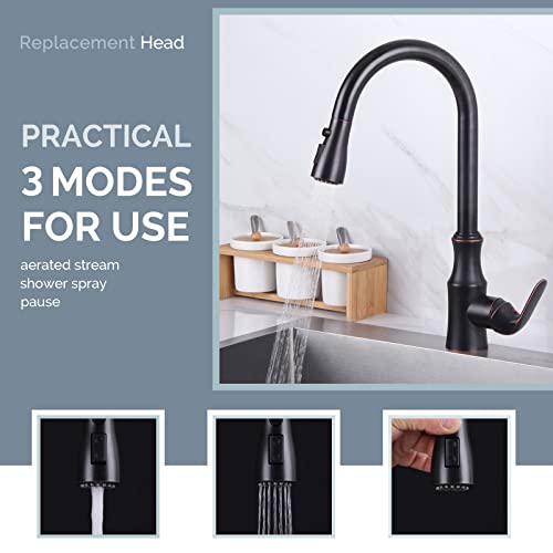 Pull Down Faucet Spray Head, Angle Simple Kitchen Sink Faucet Sprayer Nozzle Head Pull Out Hose Sprayer Replacement Part Faucet Head Kitchen Tap Sprayer Spout, Oil Rubbed Bronze