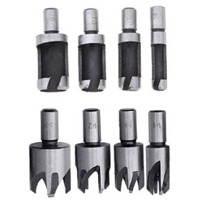 Ginode 8 pcs 5/8" 1/2" 3/8" 1/4" Wood Plug Cutter Tool Drill Bits Set + 6PCS 1/4'' Hex Shank HSS 5 Flute Countersink Drill Bit Set (14pcs)