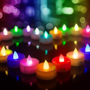 beichi color changing led tea lights bulk, 24 pcs flameless tealight candles with colorful lights, battery operated colored fake candles, no flickering light, [white base]