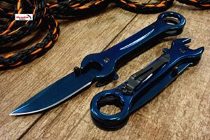 new 7.5" rainbow wrench tactical spring assisted open folding pocket knife multi-tool 4 colors gold rainbow blue gray stainless steel blade great gift for boyfriend or husband (blue)