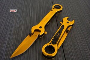 new 7.5" rainbow wrench tactical spring assisted open folding pocket knife multi-tool 4 colors gold rainbow blue gray stainless steel blade