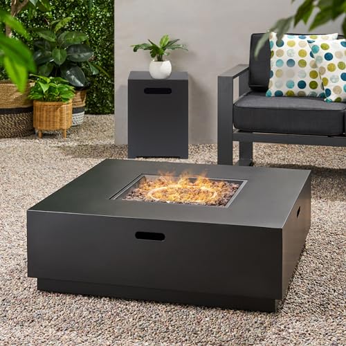 Christopher Knight Home Wellington Outdoor Iron 40" Square Fire Pit - 50,000 BTU, Dark Grey