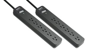 apc power strips with surge protection, 2-pack, apc black surge protector pe66dp, 1080 joule, 6 outlet surge strip