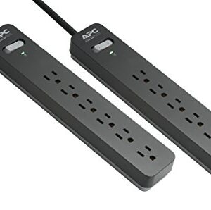 APC Power Strips with Surge Protection, 2-Pack, APC black Surge Protector PE66DP, 1080 Joule, 6 Outlet Surge Strip