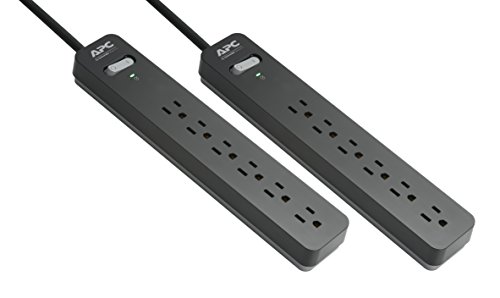 APC Power Strips with Surge Protection, 2-Pack, APC black Surge Protector PE66DP, 1080 Joule, 6 Outlet Surge Strip