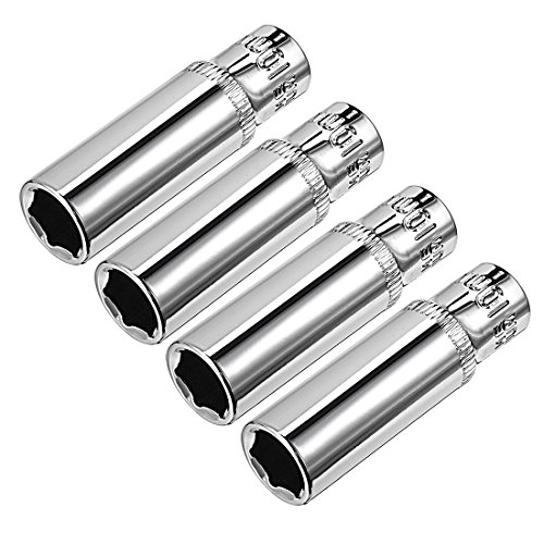 uxcell 4 Pcs 1/4 Inch Drive 10mm 6-Point Deep Socket, Metric, Cr-V