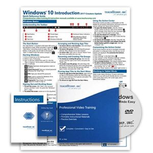 teachucomp deluxe video training tutorial course for windows 10- video lessons, pdf instruction manual, printed and laminated quick reference guide, testing, certificate of completion