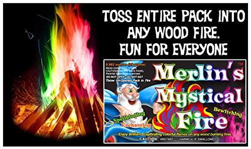 Mystical Fire Merlin’s Fire Colorant Vibrant Long-Lasting Pulsating Flame Color Changer for Indoor or Outdoor Use 0.882 oz Packets 25 Count Box