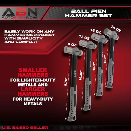 ABN Ball Pein Hammer 4-pc Set – 8, 12, 16, 24 oz Ounce – Fiberglass & Carbon Steel for Metal Rivet, Chisel, Punch