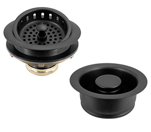 Westbrass D2165-62 Post Style Large Kitchen Basket Strainer with Waste Disposal Flange and Stopper, Matte Black