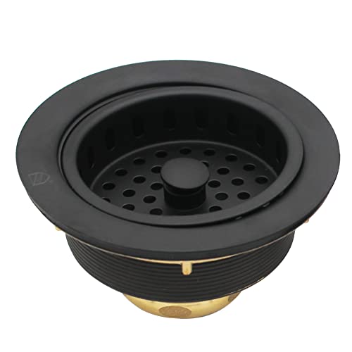 Westbrass D2165-62 Post Style Large Kitchen Basket Strainer with Waste Disposal Flange and Stopper, Matte Black