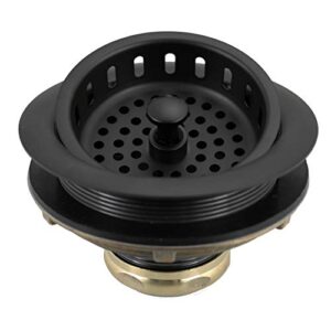 Westbrass D2165-62 Post Style Large Kitchen Basket Strainer with Waste Disposal Flange and Stopper, Matte Black